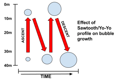 Bubble growth as a consequence of a sawtooth/yo-yo dive profile.